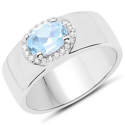 1.07 Carat Genuine Blue Topaz and White Topaz .925 Sterling Silver Ring by Bids.com