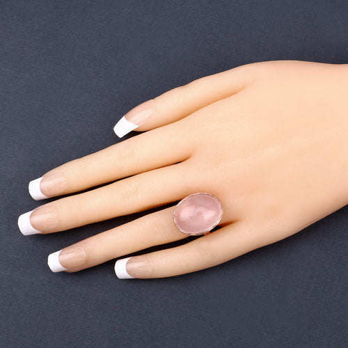 15.60 Carat Genuine Rose Quartz .925 Sterling Silver Ring  DestGlow