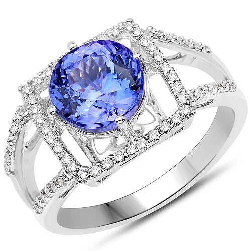 14K White Gold 3.26 Carat Genuine Tanzanite and White Diamond Ring by Bids.com