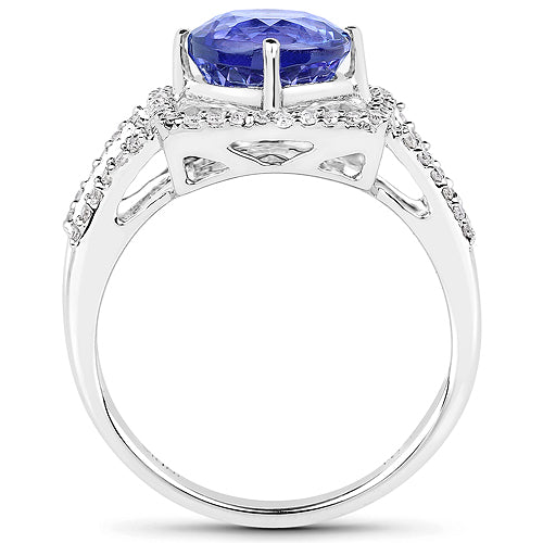 14K White Gold 3.26 Carat Genuine Tanzanite and White Diamond Ring by Bids.com
