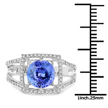 14K White Gold 3.26 Carat Genuine Tanzanite and White Diamond Ring by Bids.com