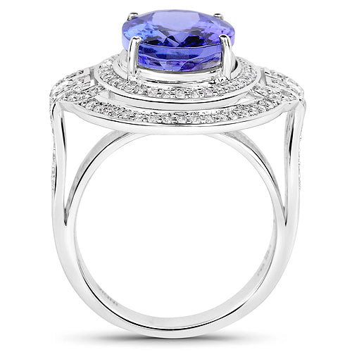 14K White Gold 6.83 Carat Genuine Tanzanite and White Diamond Ring by Bids.com