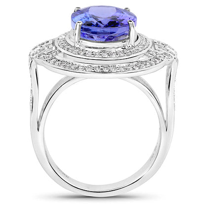14K White Gold 6.83 Carat Genuine Tanzanite and White Diamond Ring by Bids.com