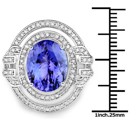 14K White Gold 6.83 Carat Genuine Tanzanite and White Diamond Ring by Bids.com