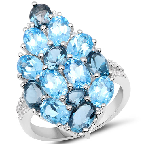 6.69 Carat Genuine Swiss Blue Topaz, London Blue Topaz and White Zircon .925 Sterling Silver Ring by Bids.com