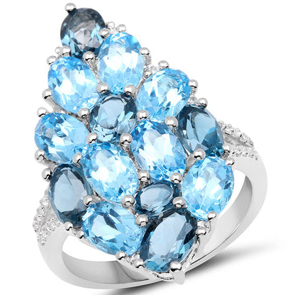 6.69 Carat Genuine Swiss Blue Topaz, London Blue Topaz and White Zircon .925 Sterling Silver Ring by Bids.com