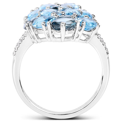 6.69 Carat Genuine Swiss Blue Topaz, London Blue Topaz and White Zircon .925 Sterling Silver Ring by Bids.com