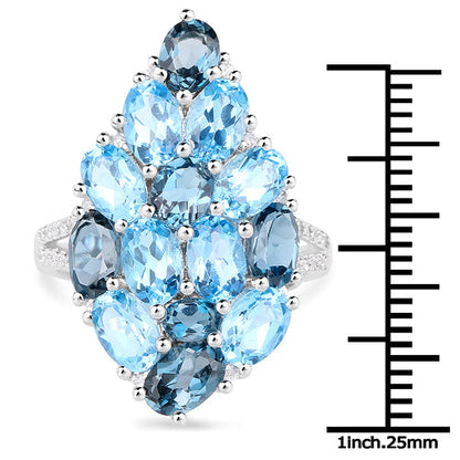6.69 Carat Genuine Swiss Blue Topaz, London Blue Topaz and White Zircon .925 Sterling Silver Ring by Bids.com