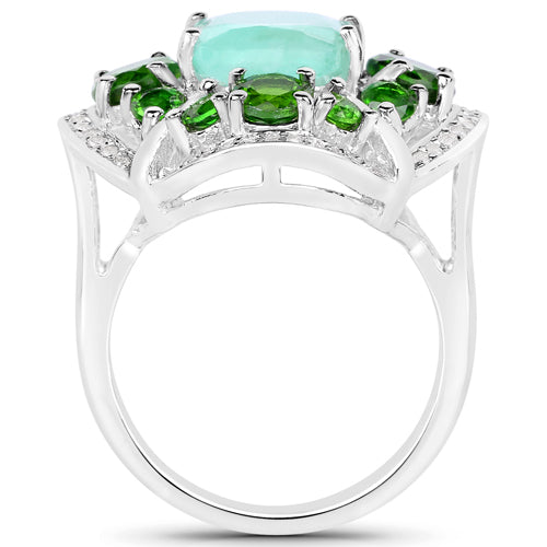 5.49 Carat Genuine Emerald, Chrome Diopside and White Diamond .925 Sterling Silver Ring by Bids.com