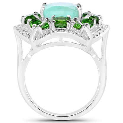 5.49 Carat Genuine Emerald, Chrome Diopside and White Diamond .925 Sterling Silver Ring by Bids.com