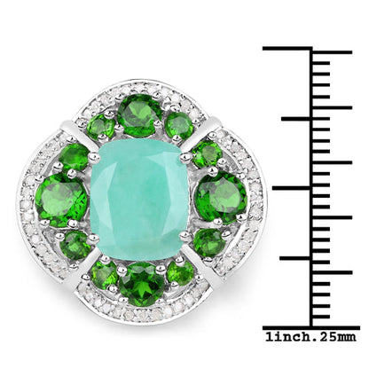 5.49 Carat Genuine Emerald, Chrome Diopside and White Diamond .925 Sterling Silver Ring by Bids.com