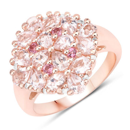 "2.36 Carat Genuine Morganite, Pink Tourmaline and White Diamond .925 Sterling Silver Ring by Bids.com