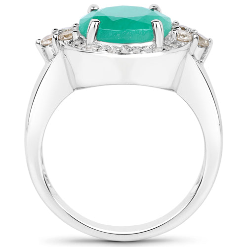 3.51 Carat Genuine Emerald, Champagne Diamond and White Diamond .925 Sterling Silver Ring by Bids.com