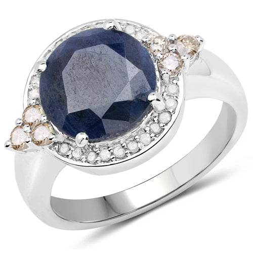 4.10 Carat Genuine Blue Sapphire, Champagne Diamond and White Diamond .925 Sterling Silver Ring by Bids.com
