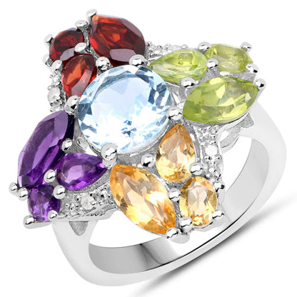 6.13 Carat Genuine Multi Stones .925 Sterling Silver Ring by Bids.com
