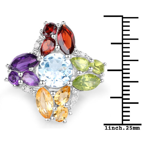 6.13 Carat Genuine Multi Stones .925 Sterling Silver Ring by Bids.com