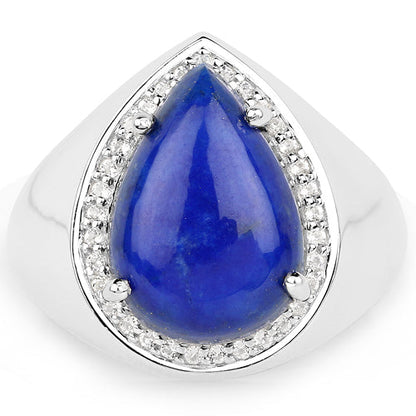 5.52 Carat Genuine Lapis and White Zircon .925 Sterling Silver Ring by Bids.com
