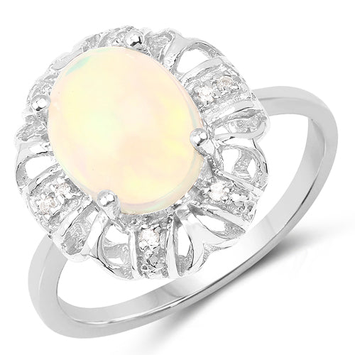1.73 Carat Genuine Ethiopian Opal &amp; White Topaz .925 Sterling Silver Ring by Bids.com