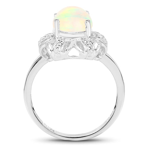 1.73 Carat Genuine Ethiopian Opal &amp; White Topaz .925 Sterling Silver Ring by Bids.com