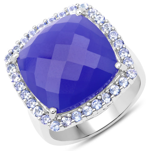 11.56 Carat Genuine Blue Chelcedonia and Tanzanite .925 Sterling Silver Ring by Bids.com
