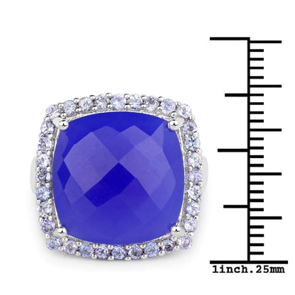 11.56 Carat Genuine Blue Chelcedonia and Tanzanite .925 Sterling Silver Ring by Bids.com