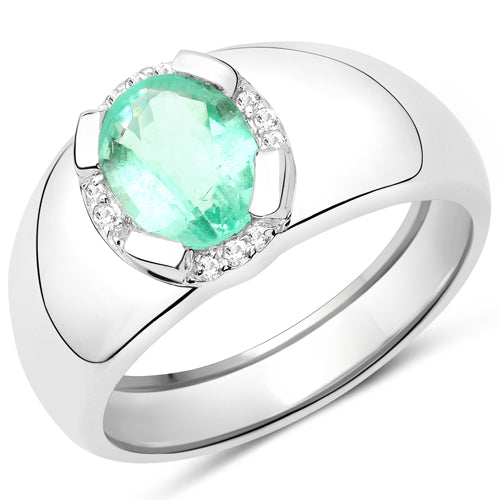 1.10 Carat Genuine Emerald and White Topaz .925 Sterling Silver Ring by Bids.com