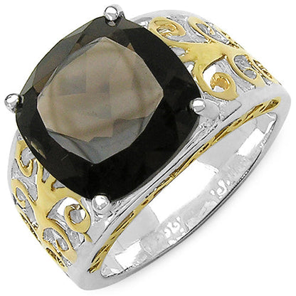 Two Tone Plated 7.09 Carat Genuine Smoky Quartz .925 Sterling Silver Ring by Bids.com