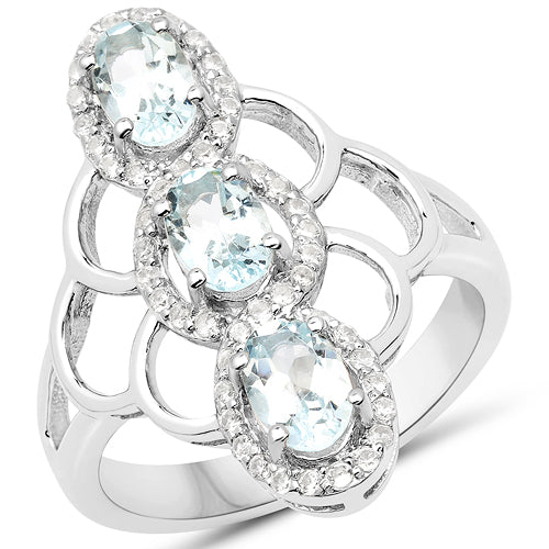 1.54 Carat Genuine Aquamarine and White Zircon .925 Sterling Silver Ring by Bids.com