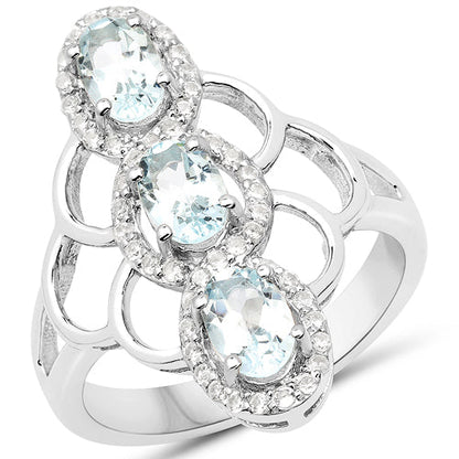 1.54 Carat Genuine Aquamarine and White Zircon .925 Sterling Silver Ring by Bids.com