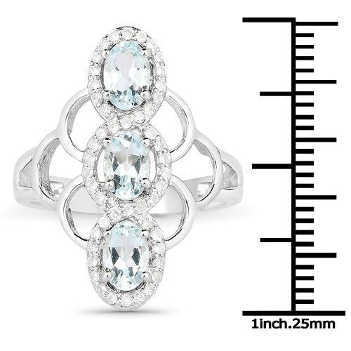 1.54 Carat Genuine Aquamarine and White Zircon .925 Sterling Silver Ring by Bids.com