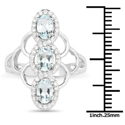 1.54 Carat Genuine Aquamarine and White Zircon .925 Sterling Silver Ring by Bids.com