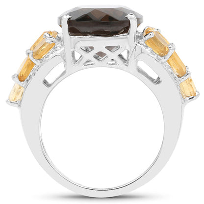 9.74 Carat Genuine Smoky Quartz, Citrine &amp; White Topaz .925 Sterling Silver Ring by Bids.com