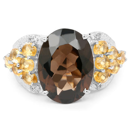 9.74 Carat Genuine Smoky Quartz, Citrine &amp; White Topaz .925 Sterling Silver Ring by Bids.com