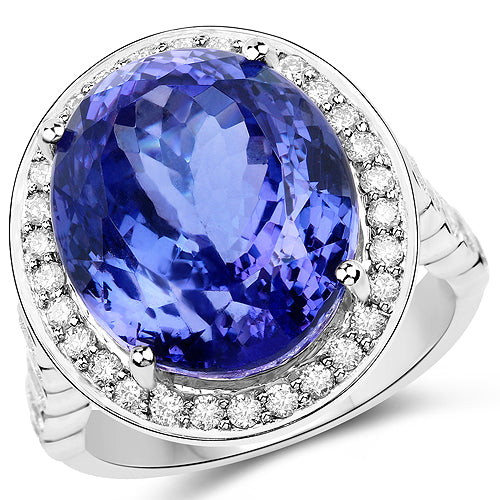 18.50 Carat Genuine Tanzanite and White Diamond 18K White Gold Ring by Bids.com
