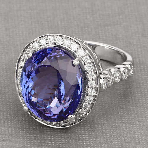 18.50 Carat Genuine Tanzanite and White Diamond 18K White Gold Ring by Bids.com