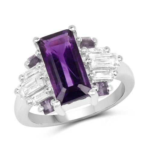 4.20 Carat Genuine Amethyst and White Topaz .925 Sterling Silver Ring  DestGlow