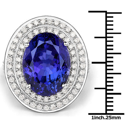 13.78 Carat Genuine Tanzanite and White Diamond 18K White Gold Ring by Bids.com