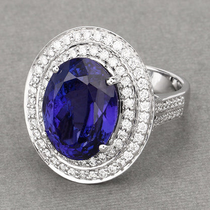 13.78 Carat Genuine Tanzanite and White Diamond 18K White Gold Ring by Bids.com