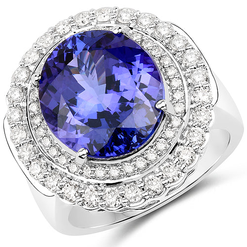 10.79 Carat Genuine Tanzanite and White Diamond 18K White Gold Ring by Bids.com