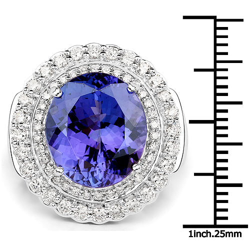 10.79 Carat Genuine Tanzanite and White Diamond 18K White Gold Ring by Bids.com
