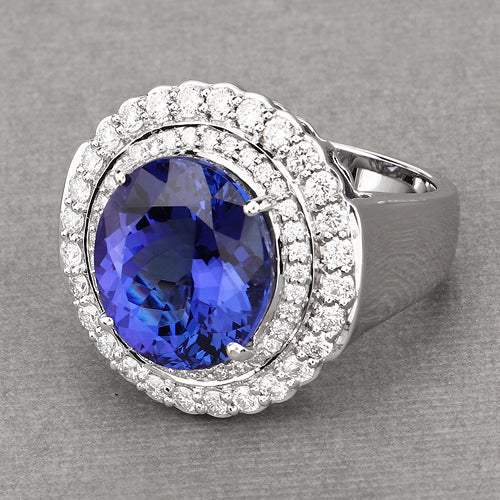 10.79 Carat Genuine Tanzanite and White Diamond 18K White Gold Ring by Bids.com