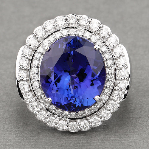 10.79 Carat Genuine Tanzanite and White Diamond 18K White Gold Ring by Bids.com