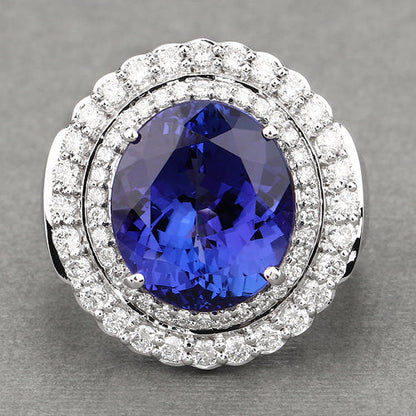 10.79 Carat Genuine Tanzanite and White Diamond 18K White Gold Ring by Bids.com