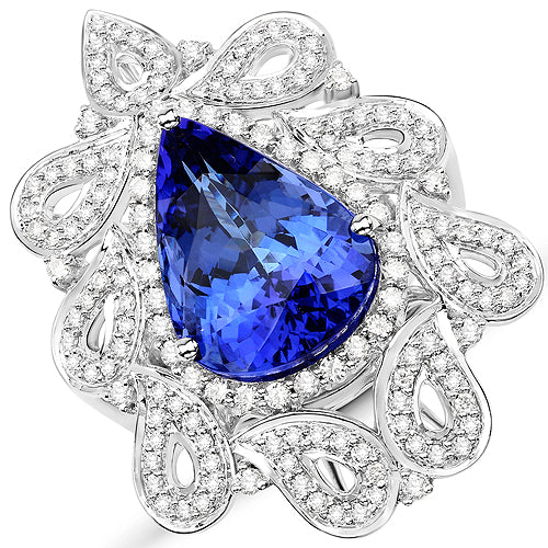 11.68 Carat Genuine Tanzanite and White Diamond 18K White Gold Ring by Bids.com