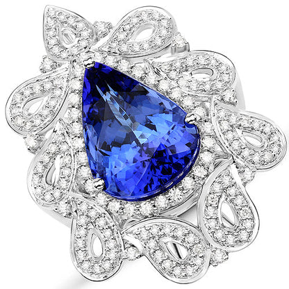 11.68 Carat Genuine Tanzanite and White Diamond 18K White Gold Ring by Bids.com