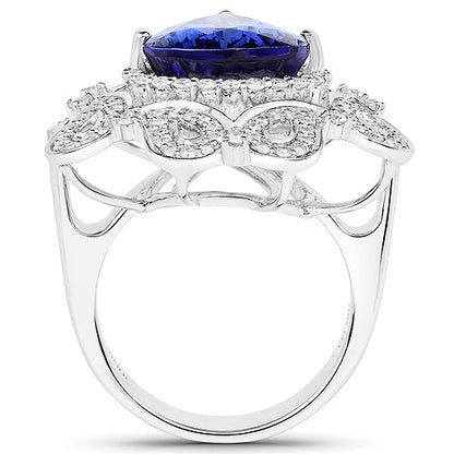 11.68 Carat Genuine Tanzanite and White Diamond 18K White Gold Ring by Bids.com