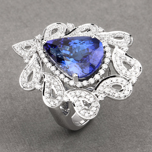 11.68 Carat Genuine Tanzanite and White Diamond 18K White Gold Ring by Bids.com