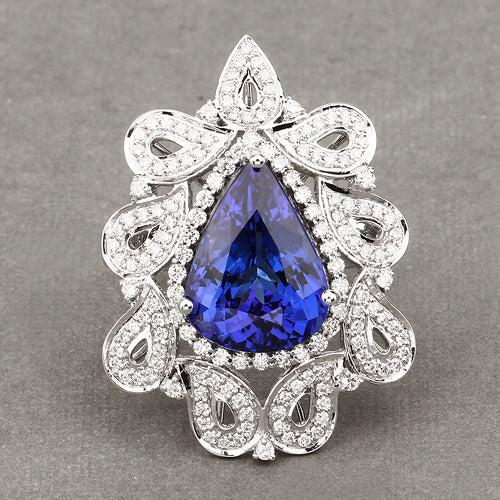 11.68 Carat Genuine Tanzanite and White Diamond 18K White Gold Ring by Bids.com