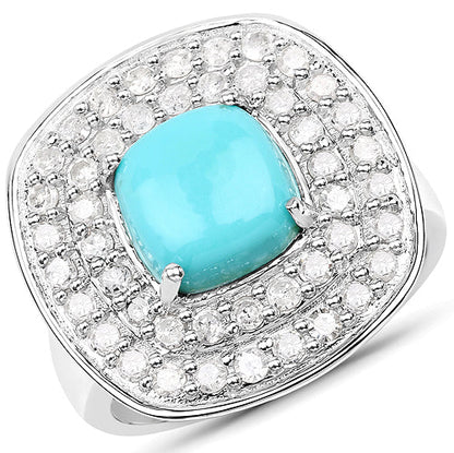 2.80 Carat Genuine Turquoise and White Diamond .925 Sterling Silver Ring by Bids.com