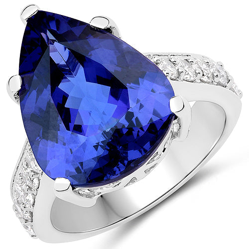 11.40 Carat Genuine Tanzanite and White Diamond 18K White Gold Ring by Bids.com